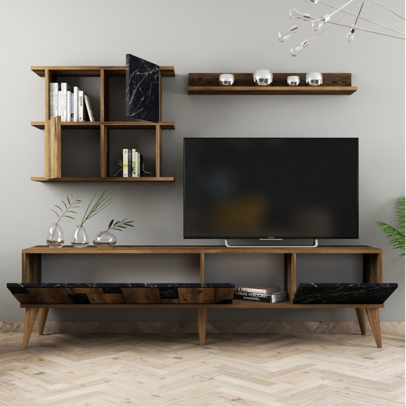 ΣΥΝΘΕΣΗ ΤΗΛΕΟΡΑΣΗΣ ART MAISON LONGMONT - WALNUT BLACK (180x33.8x48.6εκ.)