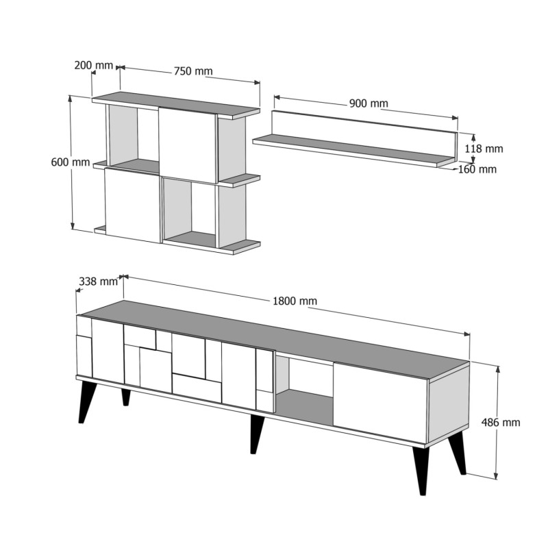 ΣΥΝΘΕΣΗ ΤΗΛΕΟΡΑΣΗΣ ART MAISON SILVERTON - WALNUT WHITE (180x33.8x48.6εκ.)