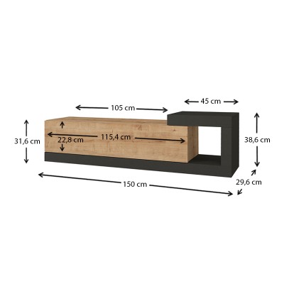 Έπιπλο τηλεόρασης επιτοίχιο Art Maison ΣΑΡΙΑ -  Oak (150x29,6x38,6εκ.)