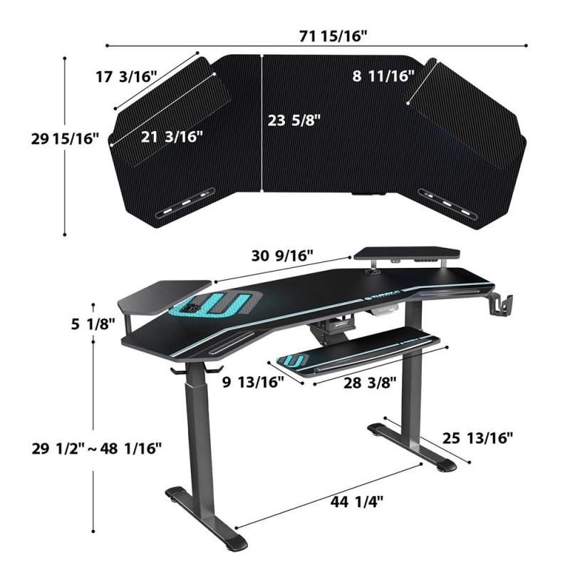 Gaming Γραφείο - Eureka Ergonomic® ERK-ES71-B-US-V3 180x60x75εκ.